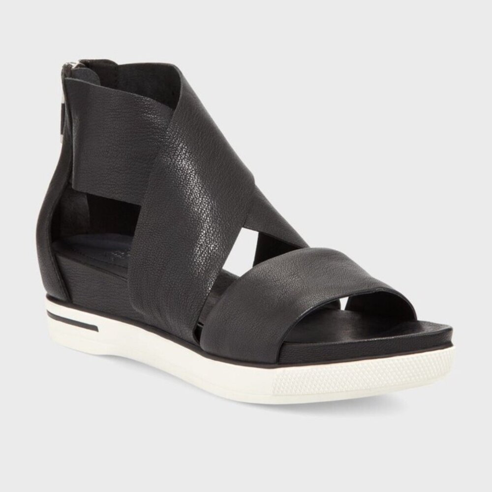 EILEEN FISHER Sport Tumbled Leather Sneaker Sandal Black size 7.5 Minimalist